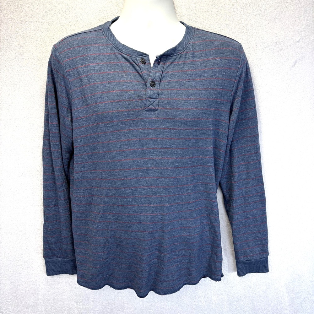 Marine Layer Long Sleeve Henley Shirt Mens Medium Blue Red‎ Stripe Soft Knit